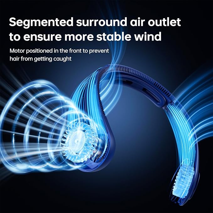 JISULIFE Portable Neck Fan Upgraded: Neckbrace Hands-Free, 5-Speed 6000 mAh | 25H Max Runtime, Personal Wearable Bladeless Rechargeable Fan for Outdoor/Travel/Concerts, Gifts for Women Men - Dark Blue