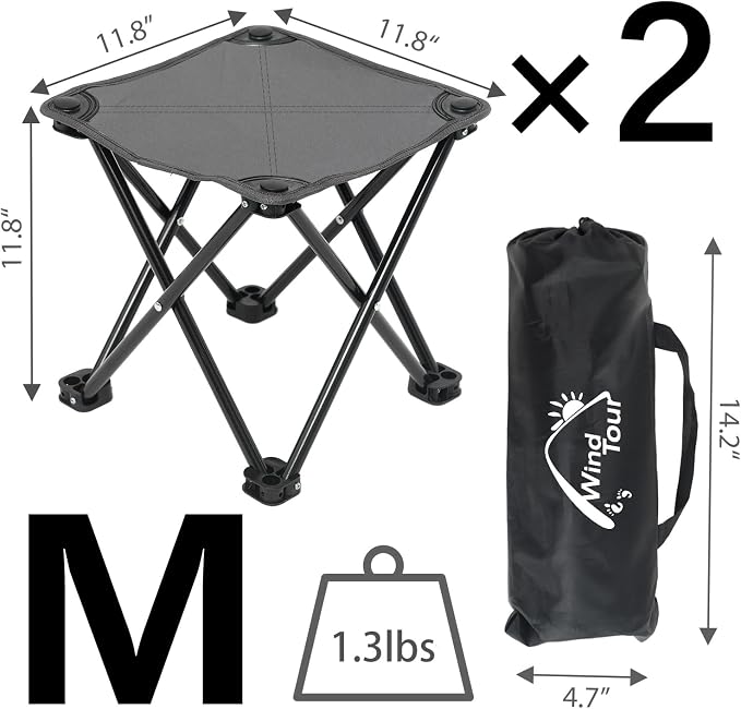 Wind Tour Portable Folding Camping Stool Outdoor Camping Lightweight Samll Chair for Fishing Hiking Gardening and Beach with Carry Bag (Medium Grey -2)