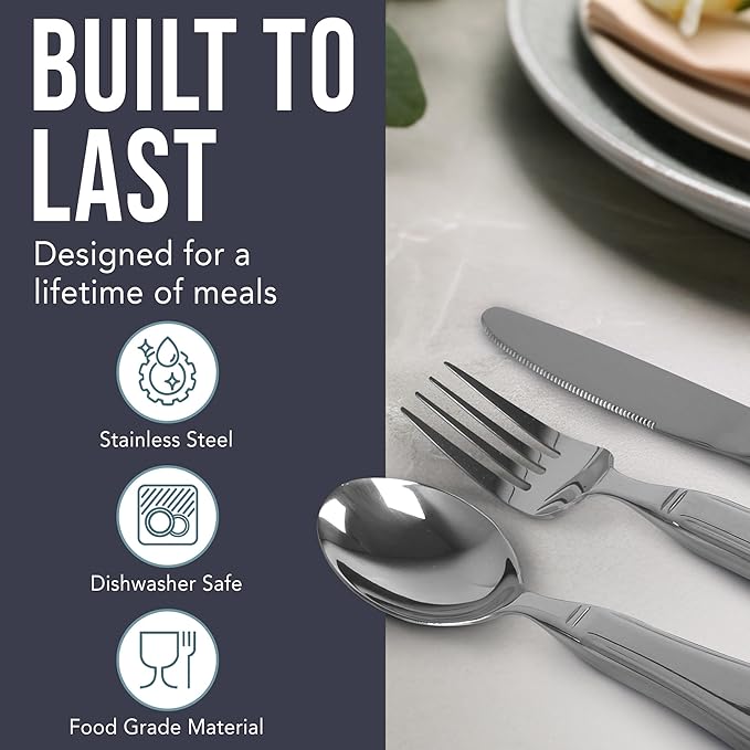 BunMo Weighted Utensils for Tremors and Parkinsons Patients - Heavy Weight Silverware Set of Knife, Fork and Spoon - Parkinsons Gifts for People with Parkinson's - Adaptive Eating Flatware (3 Pieces)