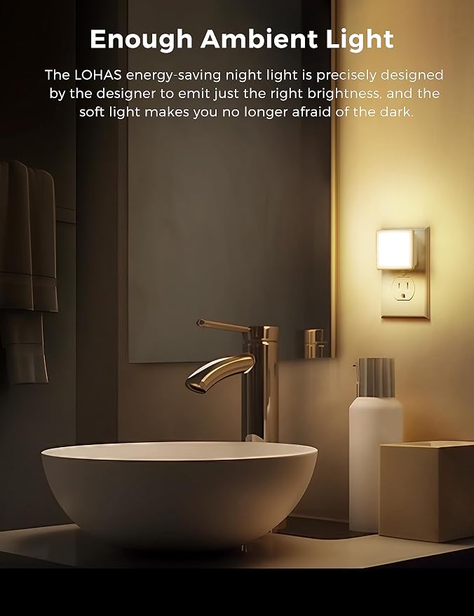 L LOHAS LED Night Light,Night Lights Plug into Wall, Dusk-to-Dawn Sensor | Plug in Night Light,3000K Soft White 0.3W Bright Nightlight Auto-On/Off for Kids Bedroom Bathroom Hallway [6-PACK]
