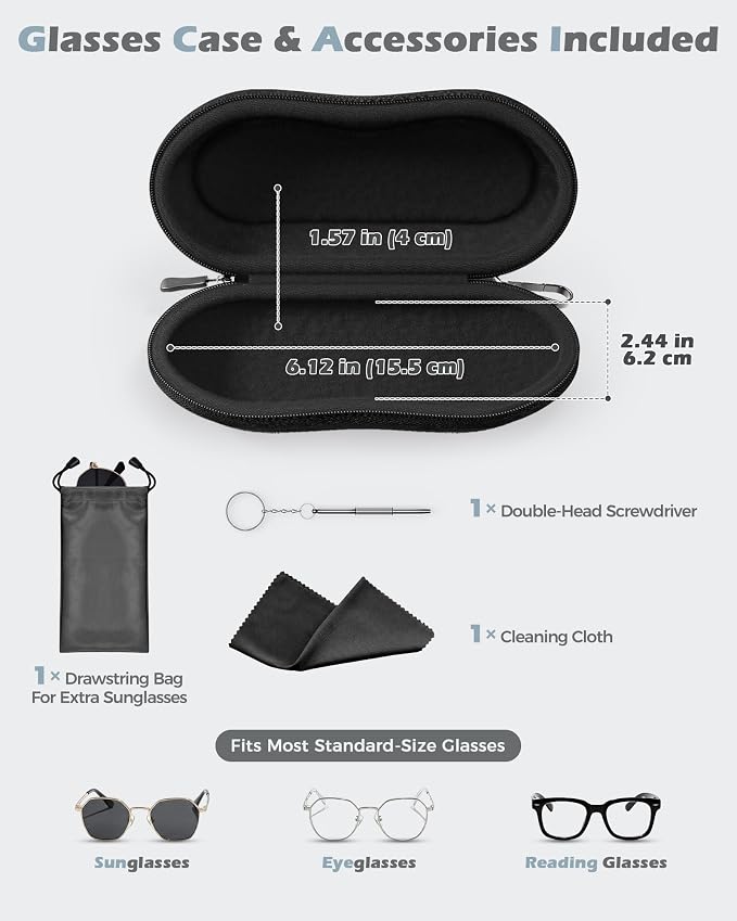 ProCase Sunglasses Case, Hard Shell Glasses Case for Men Women -Darkgrey | Travel Shockproof Eyeglass Case with Metal Hanging Hook and Velvet Lining, Zipper Sport Glasses Holder Organizer for Gifts