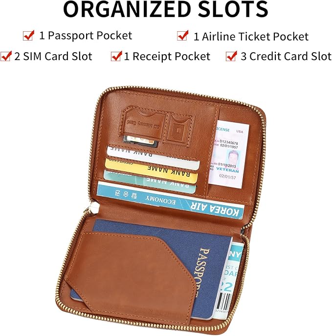 Travel Passport Wallet RFID Blocking Passport Holder-Women and Men with Zippered Ladies Passport Cover