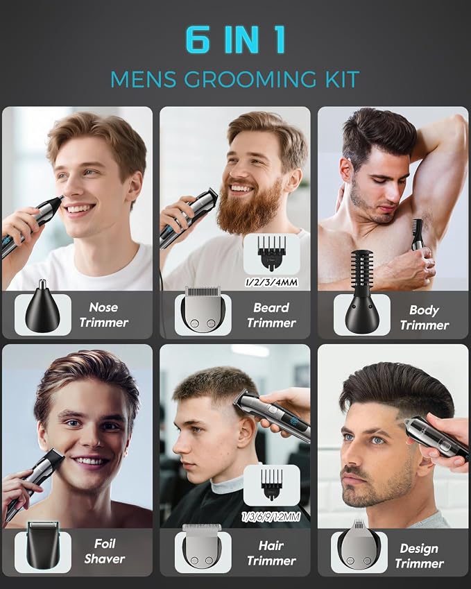 Brightup Beard Trimmer for Men - Electric Razor & Shaver | 17-in-1 Mens Grooming Kit, IPX7 Waterproof, Shaving Kit for Face, Mustache, Body, Ear, Nose Hair Trimmer, Gifts for Men