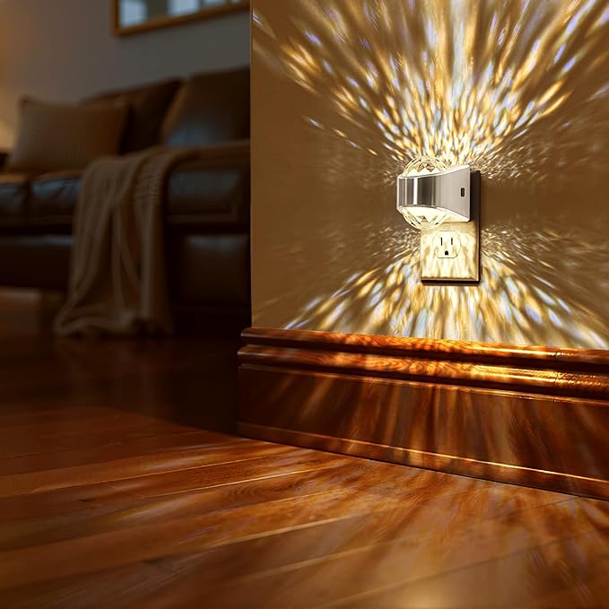 Briignite Night Light, Sliver Night Lights Plug into Wall 2 Pack, LED Projector Night Light, Soft White for Bedroom, Dimmable Brightness Dusk to Dawn Nightlight for Bathroom, Gaming Room, Home Decor
