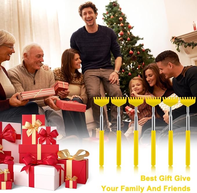 6 Pack Back Scratcher, Stocking Stuffers for Women Men Teen Girls | Prizes for Adults, Birthday Bulk Christmas Gift, Mothers Fathers Day Dad Gifts, Easter Basket Stuffers (Yellow)