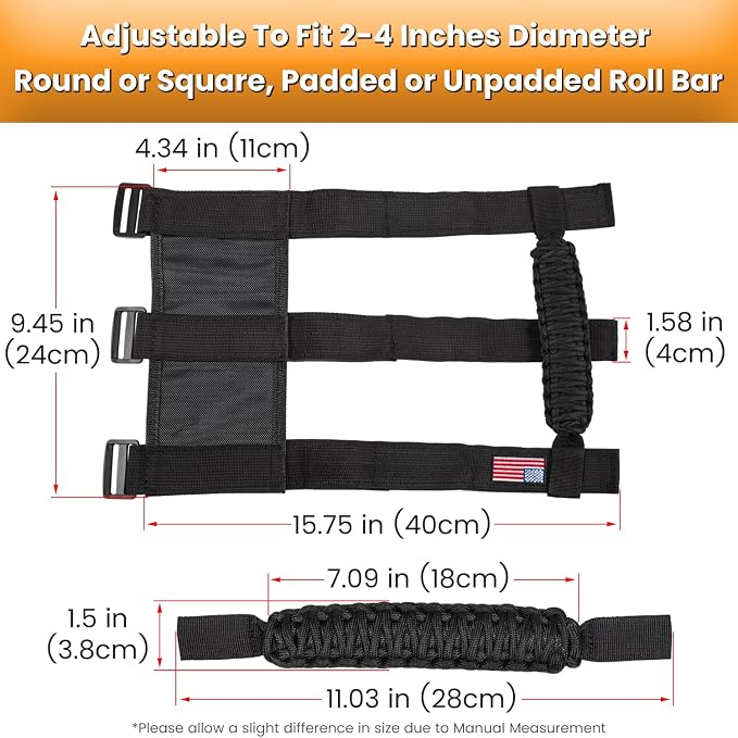 4 x Roll Bar Grab Handles Grip Handle for Jeep Wrangler JK JKU JL JLU TJ YJ Sport Sahara Freedom Rubicon Unlimited Gladiator JT 1955-2023 UTV ATV Premium Paracord Interior Accessories US Flag (Black)