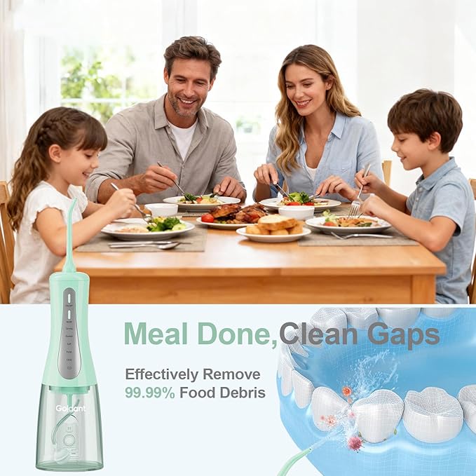 350ML Water Dental Flosser Teeth Pick with Travel Bag, 5 Modes Portable Cordless Oral Irrigator Cleaner, Electric Rechargeable IPX7 Waterproof for Home Travel Teeth Cleaning flossing (Green)