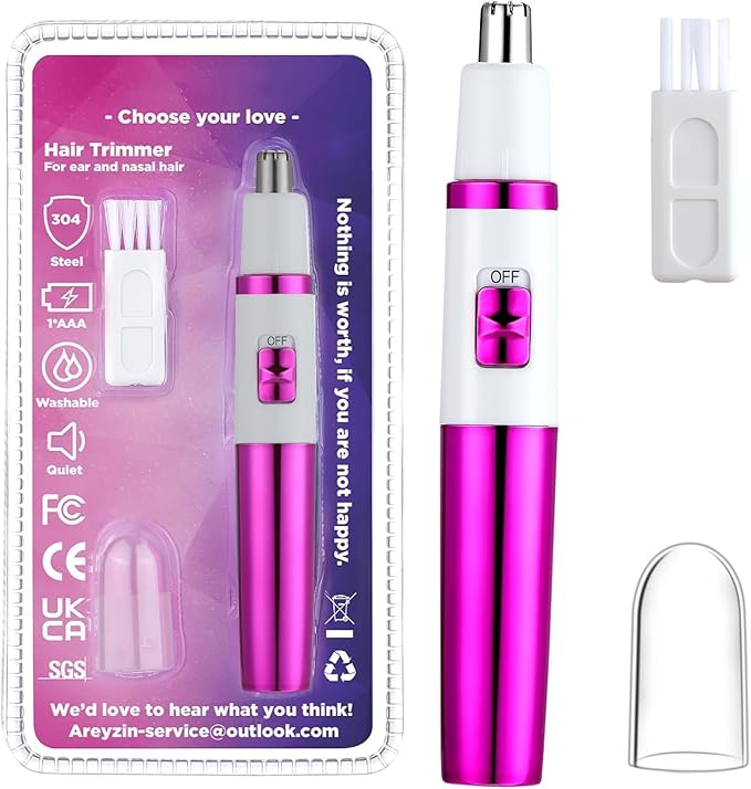 AREYZIN Ear and Nose Hair Trimmer-2026 Professional Painless Ladies Eyebrow & Facial Hair Trimmer for Men Women,Battery-Operated,with IPX7 Waterproof Dual Edge Blades for Easy Cleansing