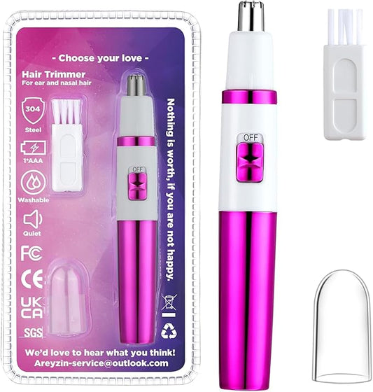 AREYZIN Ear and Nose Hair Trimmer-2026 Professional Painless Ladies Eyebrow & Facial Hair Trimmer for Men Women,Battery-Operated,with IPX7 Waterproof Dual Edge Blades for Easy Cleansing