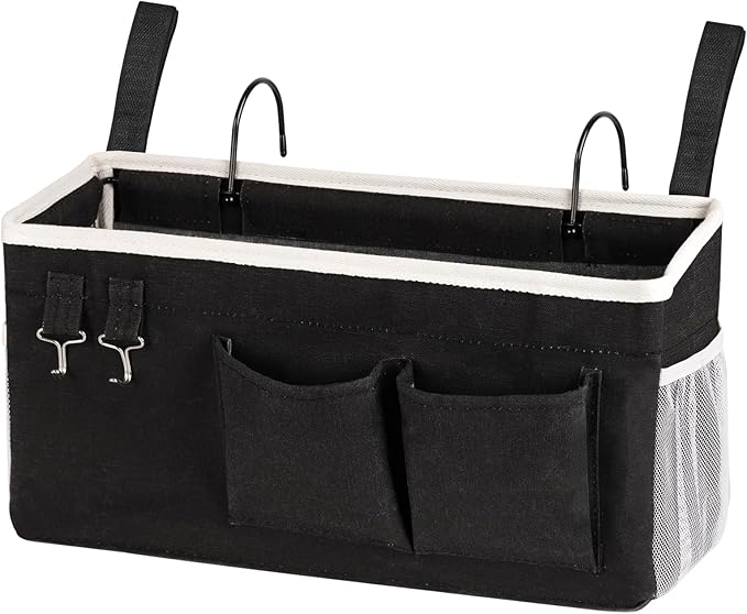 Bedside Caddy Bedside Storage Bag for Headboards/Bunk Bed | Hanging Bed Caddy with Hooks fits Bunk bed Hospital Beds Dorm Bed Rails, Essentials for Phones, Books, Remotes, Water Bottles