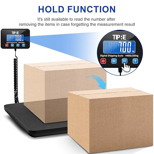 TIPRE Shipping Scale 440lbs for Packages,Lightweight Carbon Fibre Heavy Duty Digital Postal Scale,0.5 oz High Accuracy Commercial Scale with Charging Cable & Batteries for Small Business,Warehouse