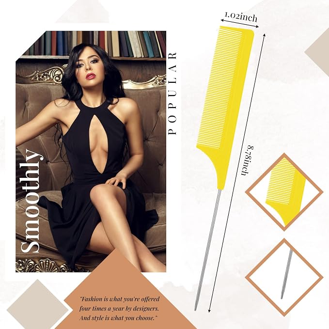 Geiserailie 3 Pcs Slick Back Hair Brush Set Bristle Brush Edge Control Teasing Comb for Women Black Hair(Yellow)