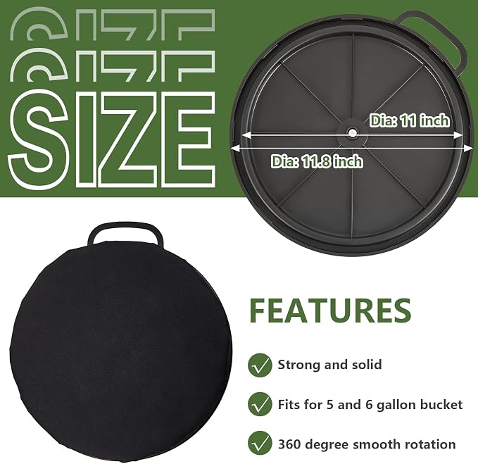 Lewtemi 2 Pack 5 Gallon Bucket Seat Lid with 360° Swivel, 2" Thick Waterproof Padded Cushion Cover with Handle for Fishing Camping Baseball Duck Hunting Gardening Outdoor Sports(2 Inch Thick,Black)