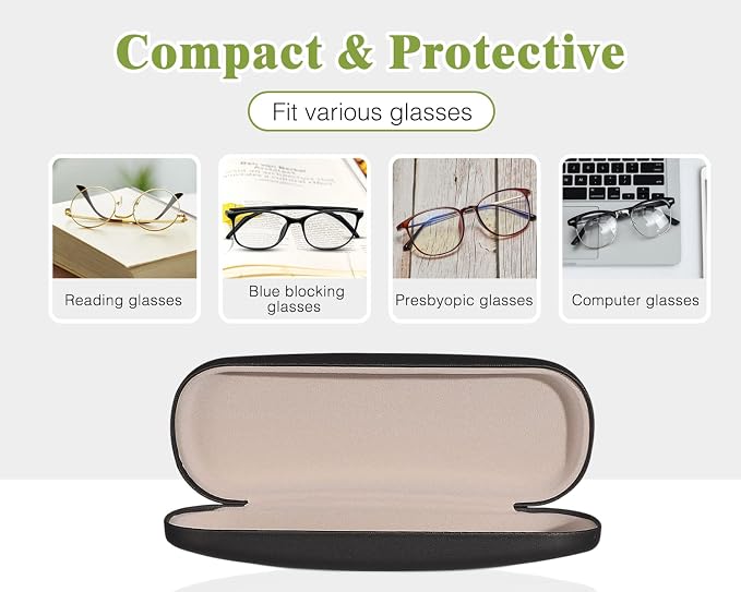MoKo Hard Shell Eye Glasses Case, PU Leather Eyeglasses Cases with Cloth