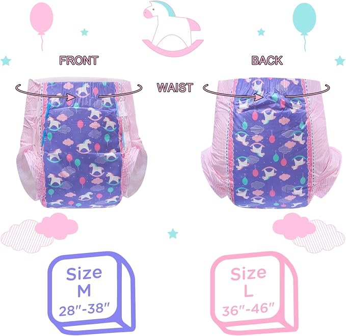 Littleforbig Printed Adult Brief Diapers 10 Pieces - Little Fantasy (Medium 28"-38")