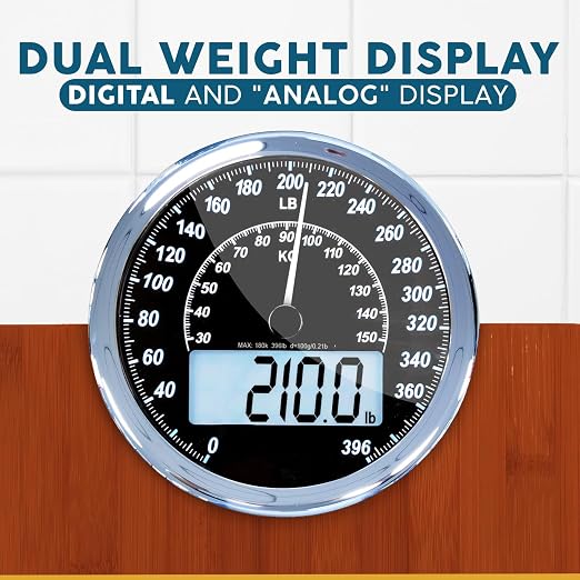 ZENO Hybrid 2-in-1 Analog & Digital Weighing Scale for Body Weight up to 400lbs - Thick Tempered Glass - Extra Large Display - Easy to Read Digital Bathroom Scale - New - Dark Wood