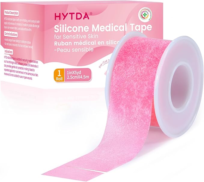 Silicone Medical Tape -1 in × 5 yds (1 Roll) Waterproof Tape | Wound Care for Sensitive Skin, Latex-Free, Painless Removal, Reusable for Gauze Pads and First Aid