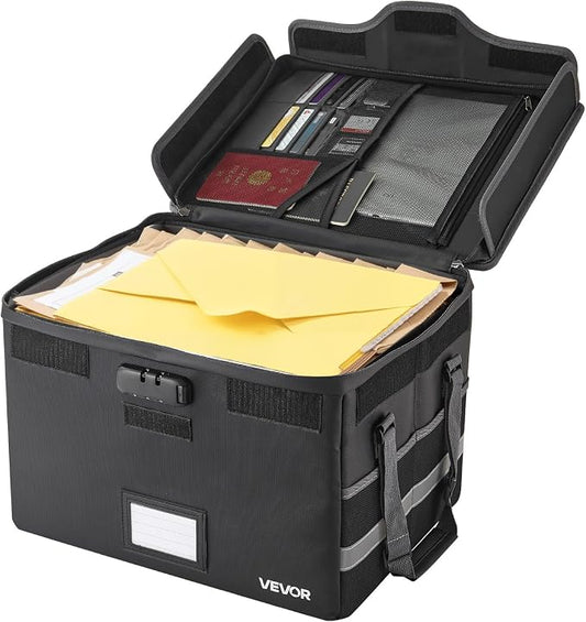 VEVOR Fireproof Document Box, 1832 ℉ Heat Insulated Fireproof & Waterproof Box with Lock, Portable File Storage Security Organizer Home Office Travel Use, for Passports, Important Documents & Files