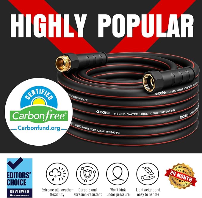Heavy Duty Garden Hose 50ft, NON-EXPANDABLE Flexible Water Hose, Kink Resistant Lightweight Hybrid Hose, Leakproof Hose Male to Female Fittings