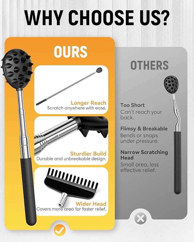 Saliwa Telescoping Back Scratcher with 4Pcs Detachable Heads, Back Scratcher for Men/Women,Gift for Men,Dad Gifts Birthday Gifts for Husband, Men, Women, Him, Her