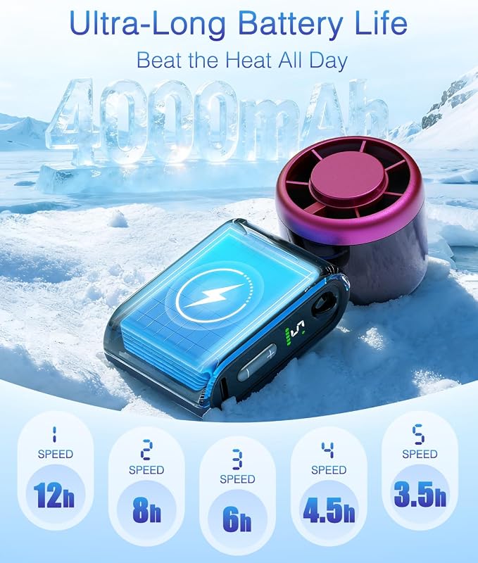 Mini Portable Handheld Turbo Fan – Small but Mighty, Whisper-Quiet, Long-Lasting, 5-Speed High-Velocity Rechargeable Fan, Personal Fan for Outdoor, Travel, Gifts for Women & Men(Black Red)
