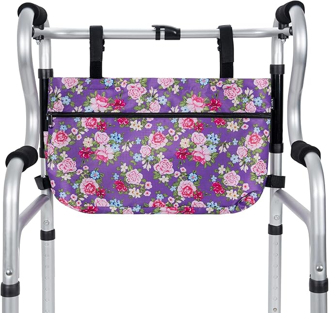 ANILD Walker Bag Basket with Cup Holder, Foldable Walker Bag for Folding Walker Accessories for Seniors Elderly, Walker Storage Bag with Large Capacity