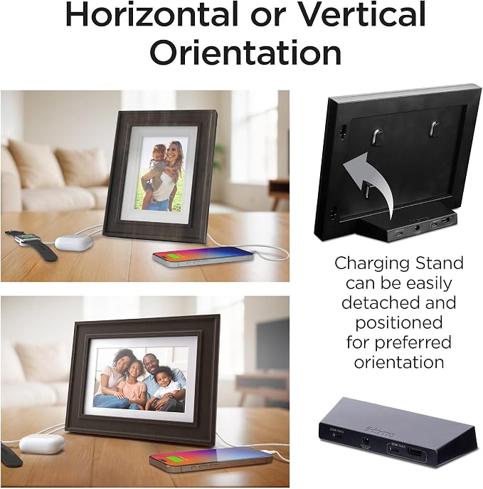 iHome Picture Frame with 3 USB Chargers, Photo Frame Accommodates 5x7 or 4x6 Photos (iPF30)