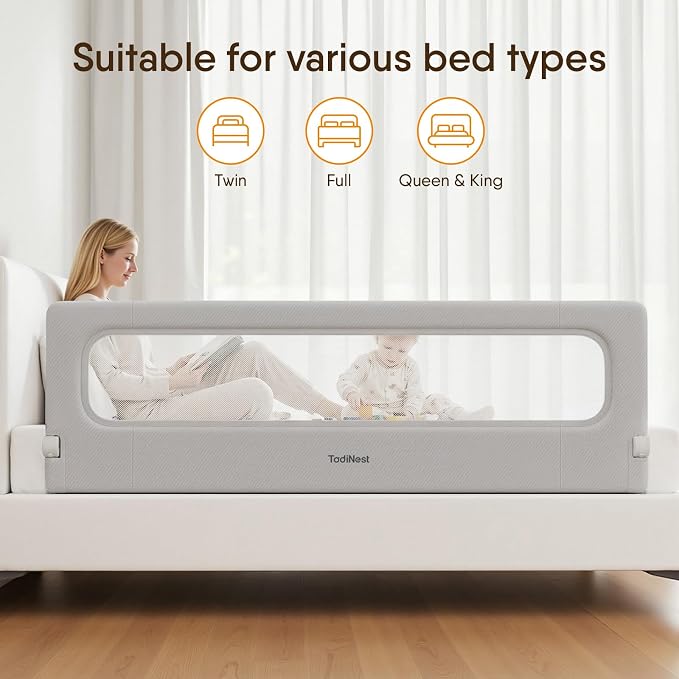Bed Rail for Toddlers,71 Inch Foldable Baby Guard | 71 in foldable toddler rail with reinforced anchors, no-gap mattress fit, double lock, washable fabric for King|Queen