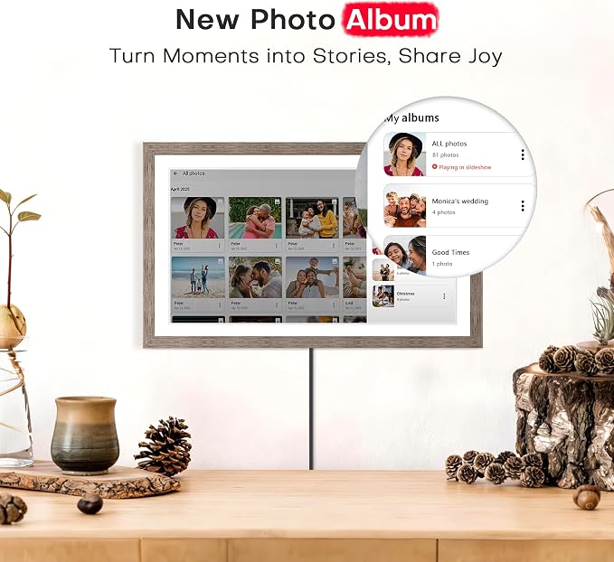 Frameo 15.6 inch Digital Picture Frame WiFi Wood, 1920 * 1080 IPS FHD Touchscreen Large Digital Photo Frame, 32GB Storage, Instant Share Photo Video, Wall-Mountable & Tabletop Display, Gift for Mom