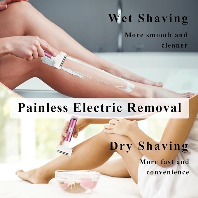 Wet & Dry Electric Razor for Women Men,4 in 1 Rechargeable Led Display Electric Shaver and Facial Hair Remover,Painless Ladies Body Razors for Nose Face Body Leg Bikini Arm Hair (White & Pink)
