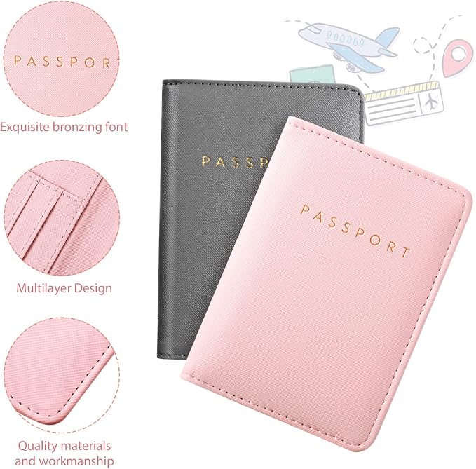 2 Pcs Passport Cover Holder for Travel Waterproof Leather Passport Wallet Case Book Travel Cruise Essentials for Women Men | 2 Pieces