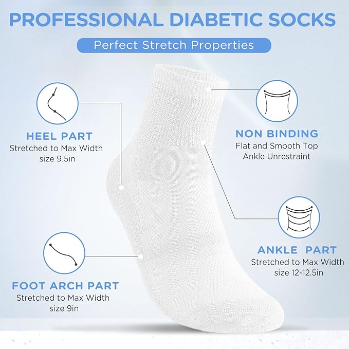 Bulinlulu Bamboo Viscose Diabetic Socks, 6 Pairs Non Binding Ankle Socks, Reinforced Toe, Size 6-9/9-11/13-15