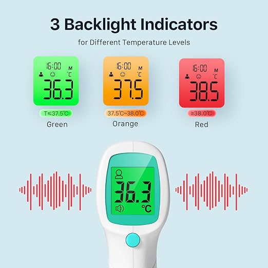 Non Contact Forehead Thermometer for Adults and Kids, Digital No-Touch Infrared Thermometer Temperature Gun for Baby ，3 Color Fever Alarm Accurate Reading 1s Fast Accurate Reading