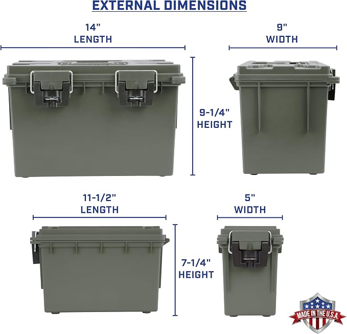 Sheffield Ammo Box Made in USA, Stackable Lockable Ammo Storage Box, Green | XL & Standard Lockable Storage Box, Water & Dust Resistant Dry Box, Secures Hunting Gear, Gun Accessories, Supplies, Bullets