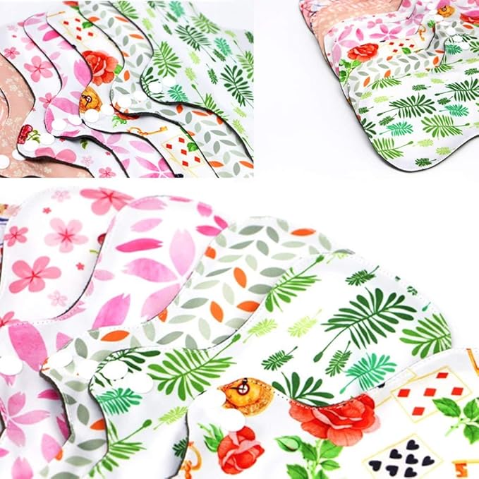 Reusable Menstrual Pads - Bamboo Charcoal Menstrual Heavy Incontinence Pads |Sanitary Pads - Pack of 5, 1 Cloth Mini Wet Bag