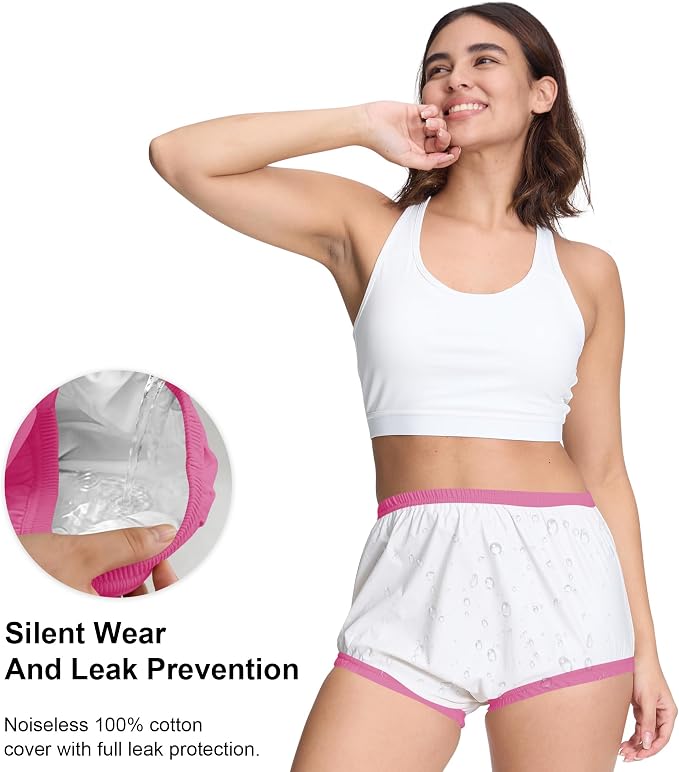Womens Waterproof Incontinence Pants Leakproof Adult Diaper Covers Plastic Rubber Underwear Alternative(Pink，XL)
