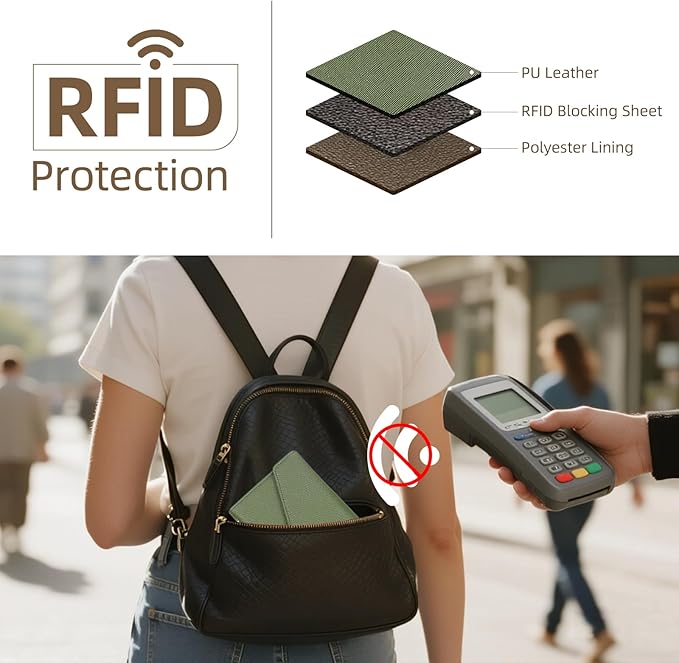 Passport Holder Travel Wallet Organizer for Women,Army Green | RFID secure, 6 card slots, 14 sim pockets, passport holder with zip-around wallet, slim fit for women travelers.