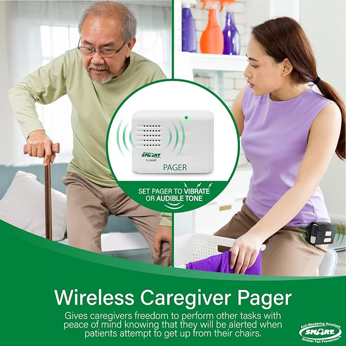 Smart Caregiver Chair Exit Alarm System with Wireless Pager and for Fall Prevention | Chair Alarm Alerts Caregiver When They Get Up from The Chair | USA-Based Company and Customer Support