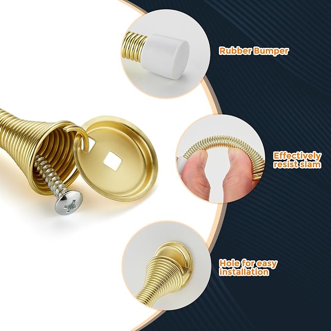 Ravinte Door Stoppers, 48 Pack Gold Spring Door Stops with Rubber Bumper, Door Stoppers for Bottom of Door