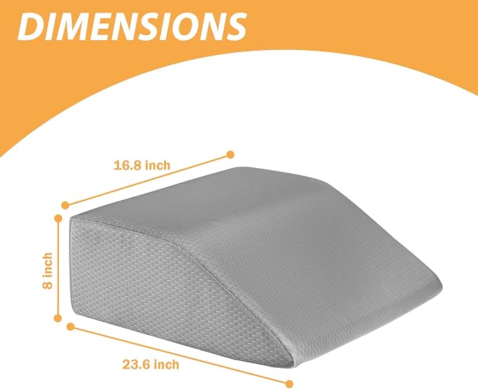 Bedluxe Leg Pillow Elevation, Leg Wedge for Blood Circulation, Leg Elevating Pillow for After Surgery, Memory Foam Foot Knee Pillow for Sleeping 23.6×16.8×8 Inch Grey
