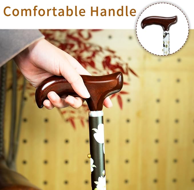 Stylish Foldable Walking Cane - Pattern Printed, Adjustable, for Men and Women Stability and Balance, Light Weight, for 5'~6' Height