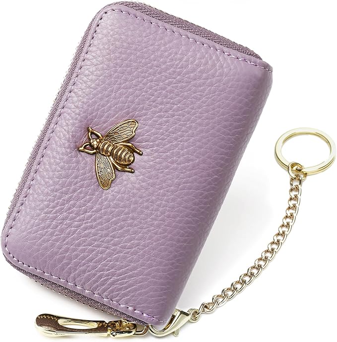 imeetu RFID Credit Card Holder, Small Card Wallet Women, Leather Card Case | Genuine Leather Women's Card & id Cases, Change Coin Purse with Zipper Keychain id Window, 20 Colors & 3 Styles, Daily, Gifts