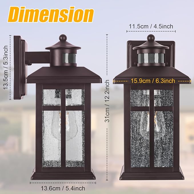 Exterior Light Fixtures Motion Sensor Wall Mount Oil Rubbed Bronze | Exterior Wall Mount with E26 Sockets & Tempered Glass, Waterproof Outdoor & Indoor Lights for House, Porch, Garage, White