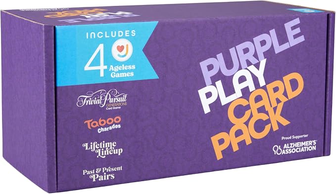Ageless Games Purple Play Card Pack – Limited Edition Card Game Bundle for Seniors & Family - Alzheimer's Association Charity Games for Memory Care & Multigenerational Fun