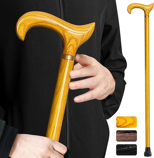Wooden Walking Cane for Men and Women -Natural Solid Wood, 3 Rubber Tips, Heavy Duty, with Travel Bag- Wooden Walking Stick, Ergonomic Canes for Seniors Unisex Walking Canes