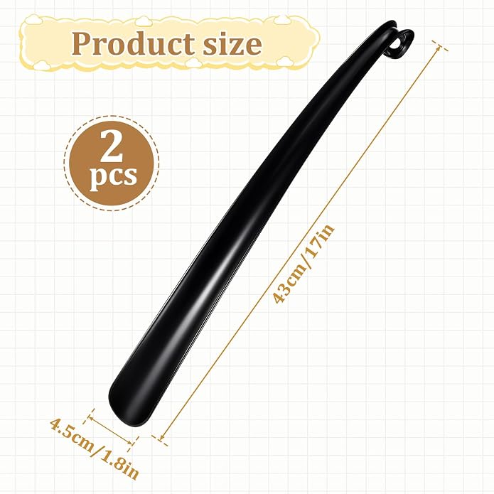 2PCS Shoe Horn Long Handle, 17" Long Shoe Horn Plastic Shoes Horns Black Shoehorn Boot Shoes Helper for Men Women
