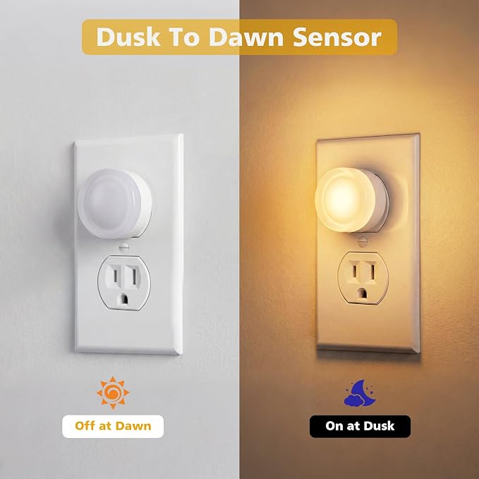 Acrylic LED Night Lights Plug into Wall 2-Pack, Dusk to Dawn Sensor | Soft White 3000K, Energy Efficient, Compact Plug-In Design, Auto On/Off, for Hallway, Bathroom, Bedroom, Kitchen, Kids Room