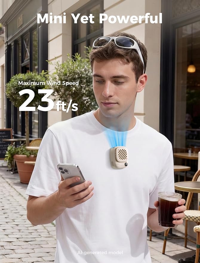 Aecooly Magnetic Neck Fan, Snap On & Go, Mini Portable Hands Free Wearable | USB Rechargeable [10H Max Cooling Time], Personal Battery Powered Fan, Pocket for Travel, Summer, Gifts for Women -Beige
