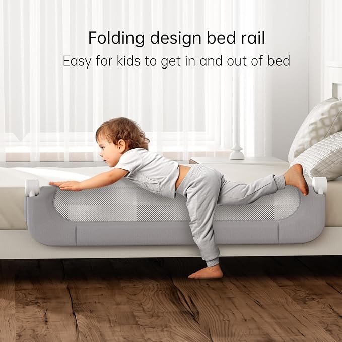 UPGOGO Folding Bed Rail for Toddlers, Grey, 59"L x 23.6" H