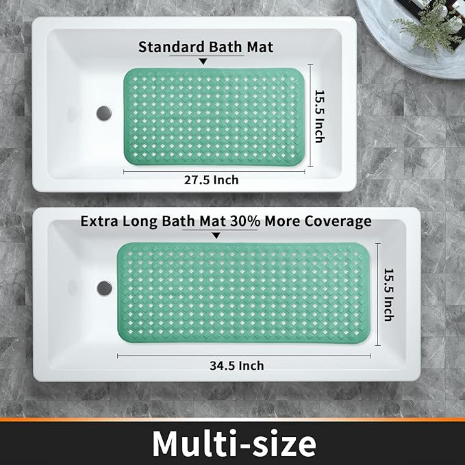 Yimobra Non Slip Bath Mat, Super Strong Suction Cups,34.5"x15.5"Long Tub Mat with Drain Holes, Machine Washable Fast Draining Shower Mats, Bathroom Essentials,MARRS Green